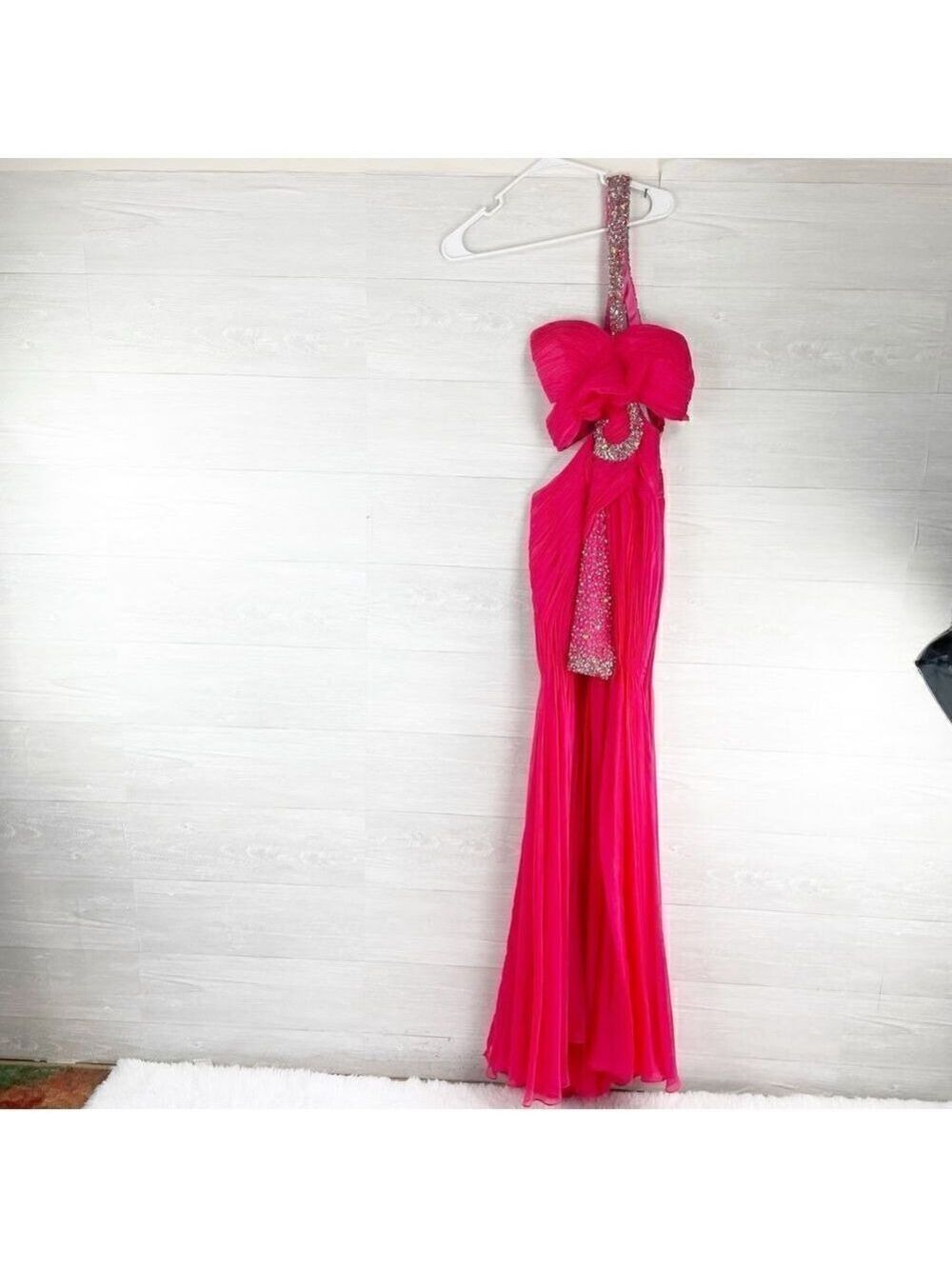 Cassandra Stone Mac Duggal Beaded One Strap HighLow Chiffon Cut Out Formal Dress